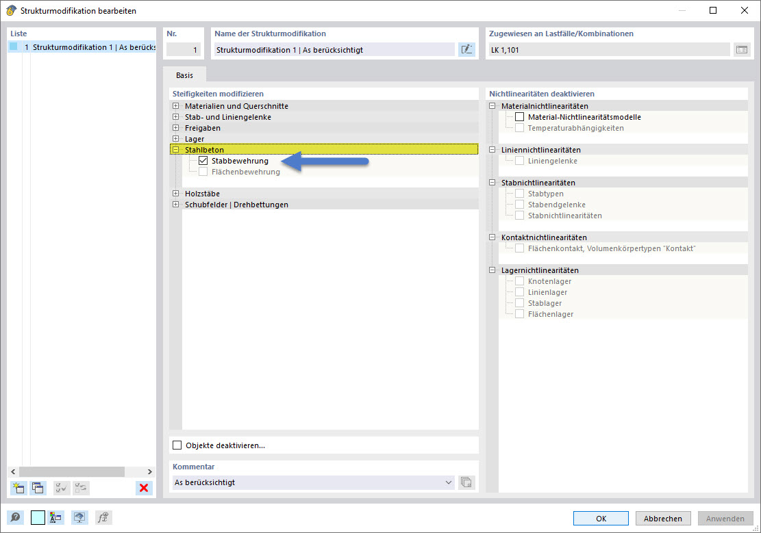 Modification de la structure pour prendre en compte le renforcement dans l'analyse