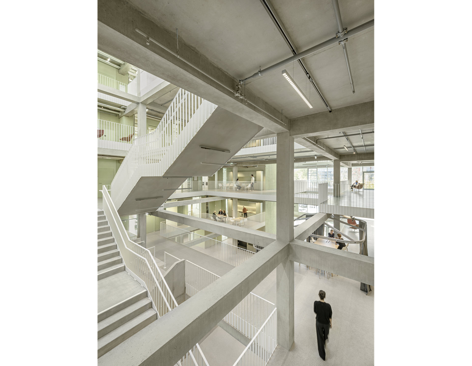 Vue intérieure d’une structure porteuse en béton armé et en acier de querkraft architectes