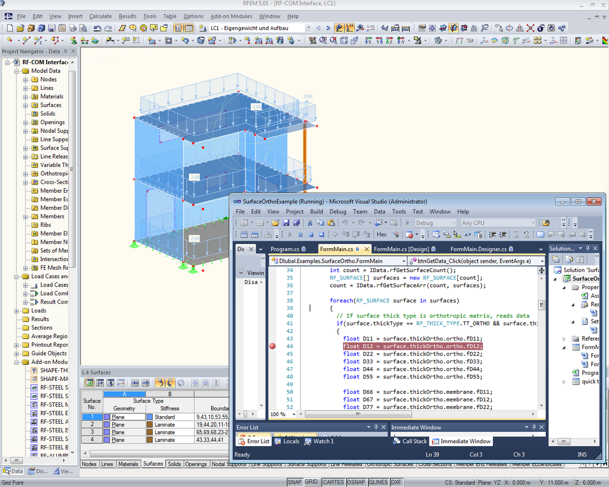 Codice del programma in Visual Studio