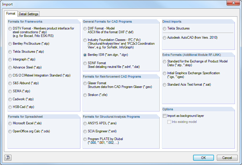 Finestra di dialogo Importa in RFEM