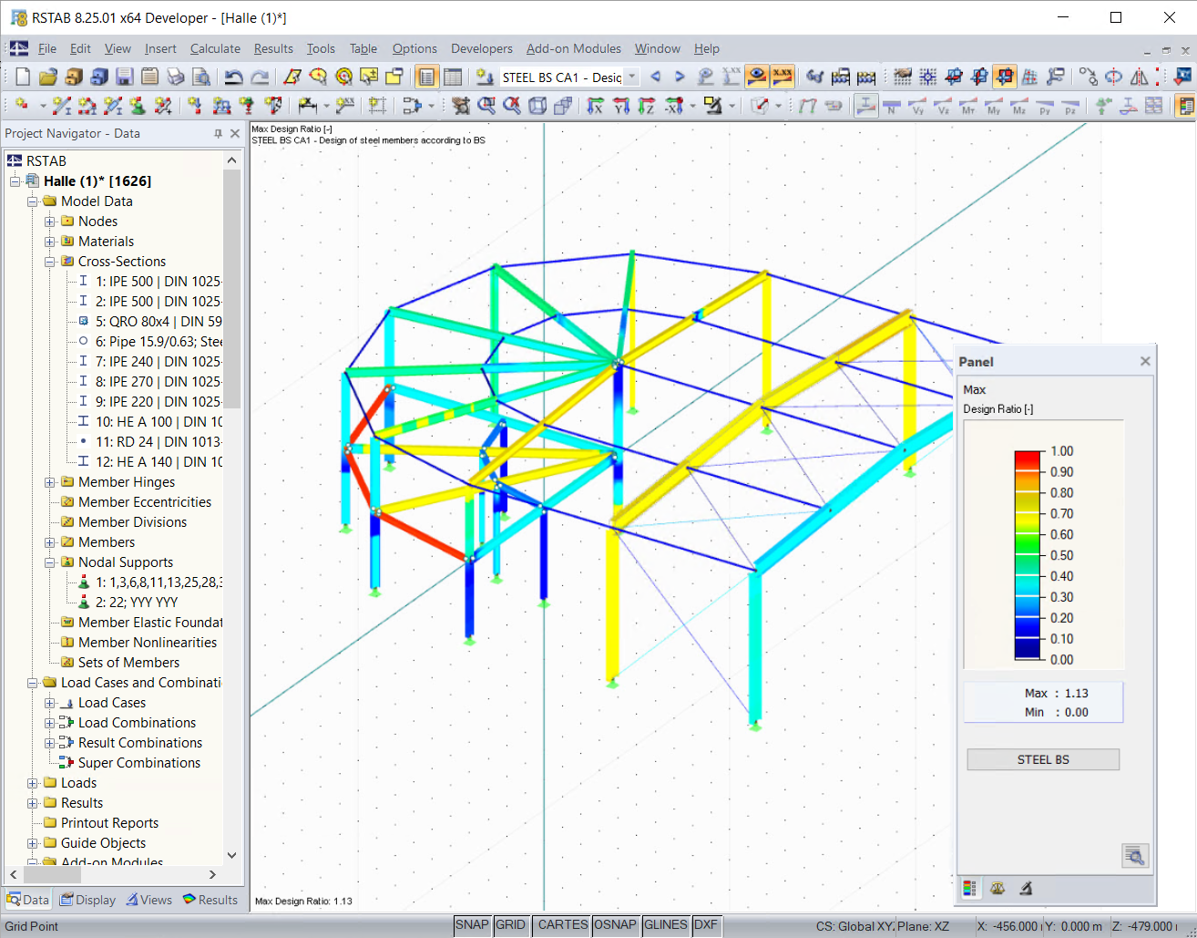 Bemessungsergebnisse von RF-/STAHL BS im 3D-Rendering