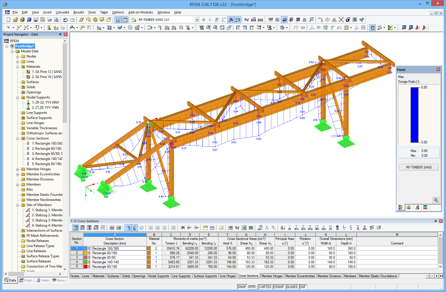 Rappresentazione grafica dei risultati di progetto con RF-/TIMBER SANS, modulo di RFEM