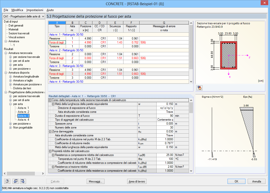 Finestra 5.3 Verifica della resistenza al fuoco per asta
