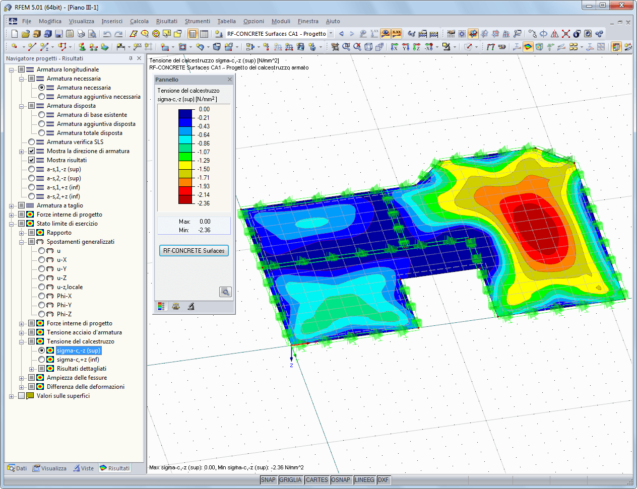 Grafische Darstellung der Betonspannungen in RFEM