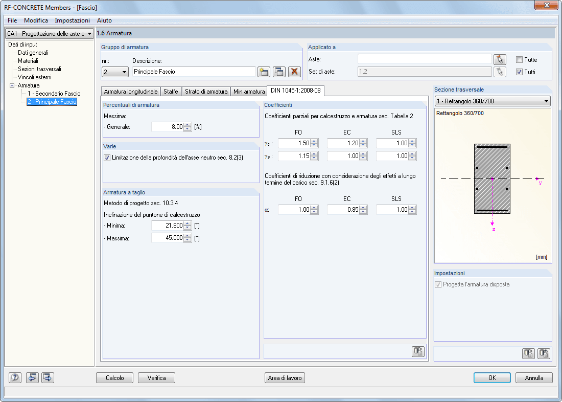 Maske 1.6 Bewehrung - Register DIN 1045-1