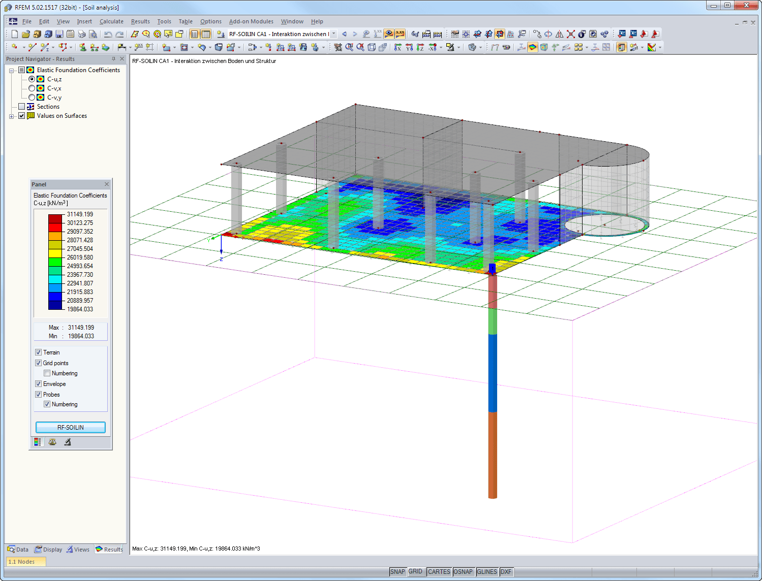 Ergebnisdarstellung der Bettungskoeffizienten in RFEM