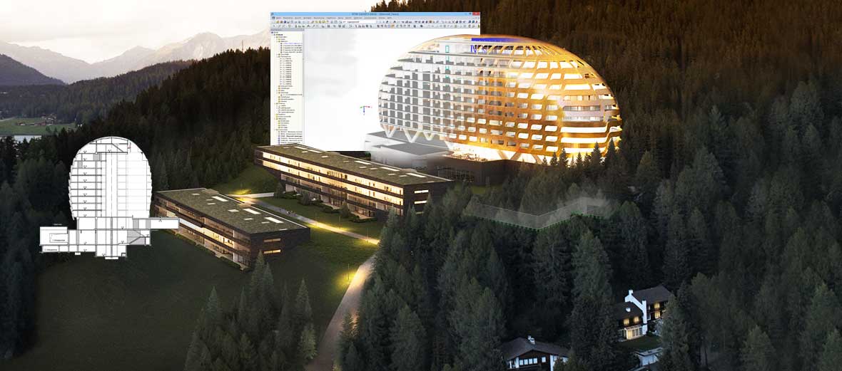 Realisiert mit FEM-Statiksoftware RFEM: Hotel Intercontinental in Davos, Schweiz | Sailer Stepan und Partner GmbH