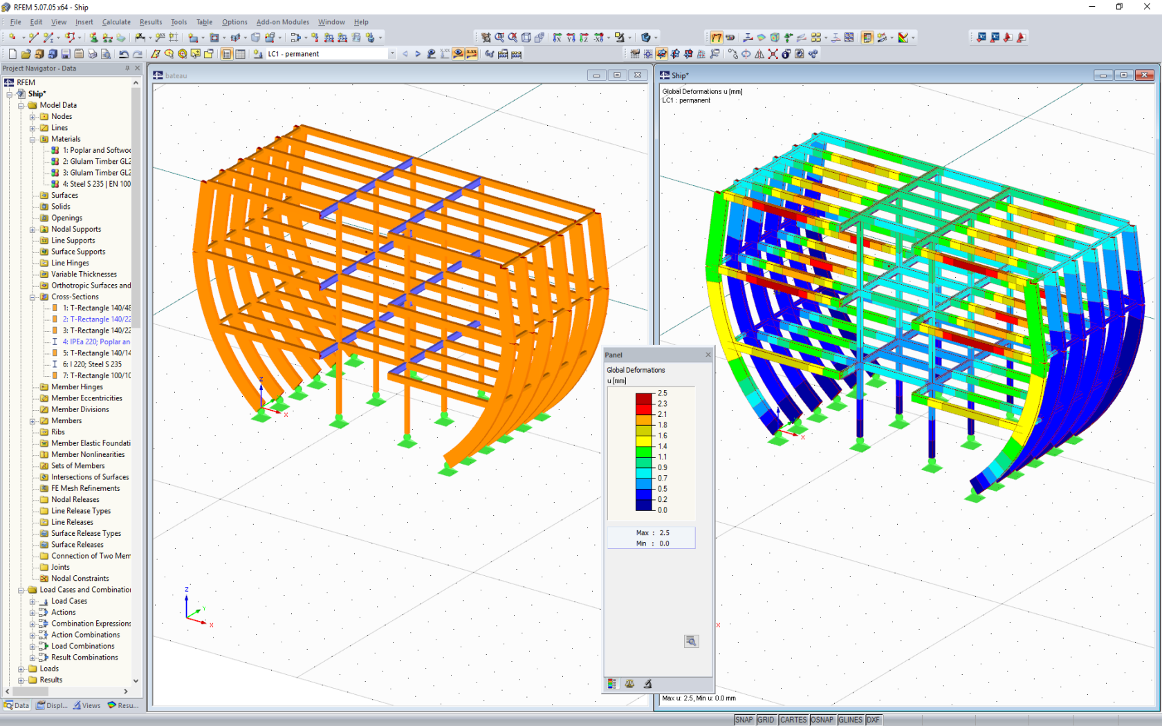 Verifica in fase di modellazione della fregata in RFEM (© MayA)