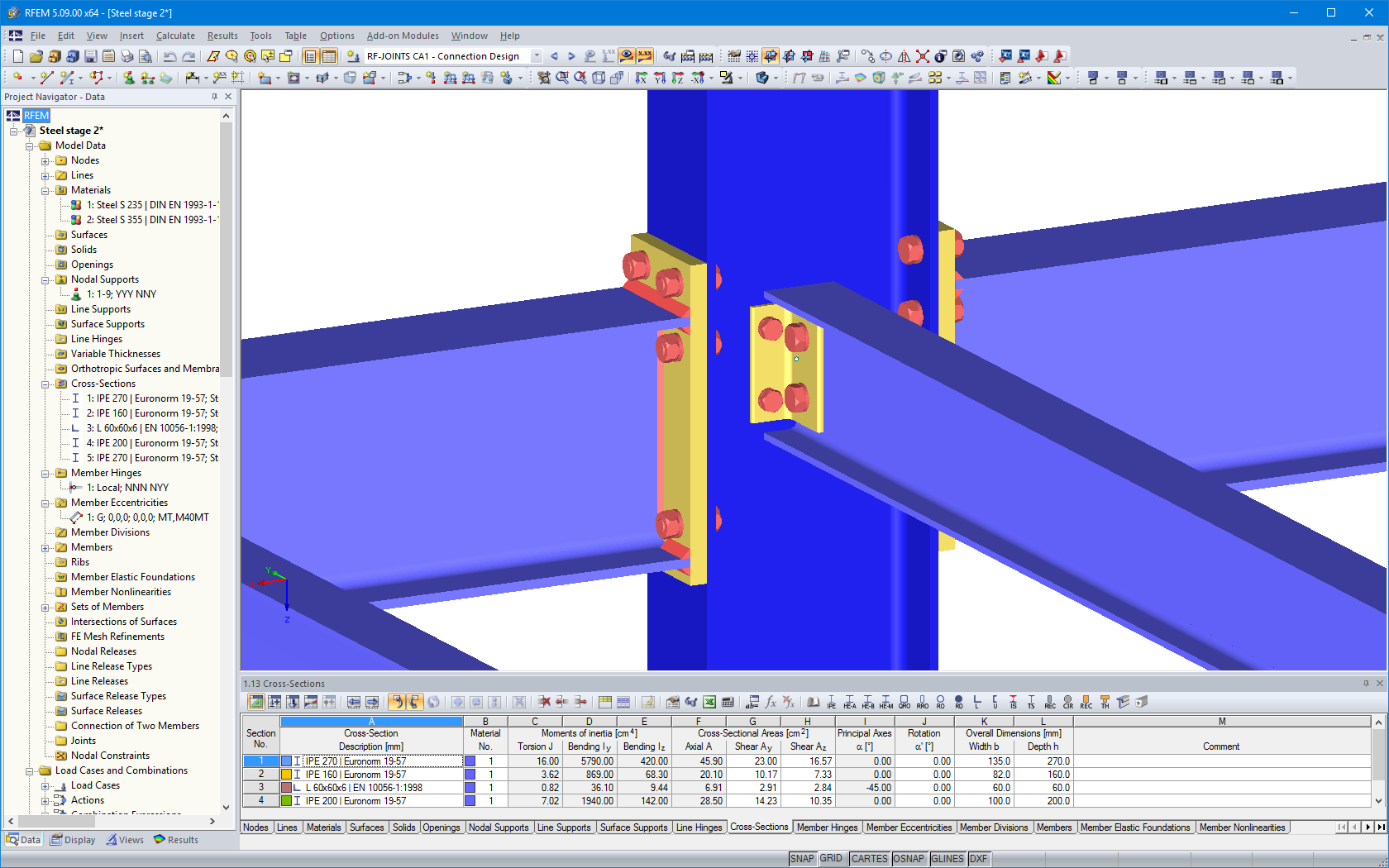 Im RFEM-Modell visualisierte biegesteife und gelenkige Anschlüsse