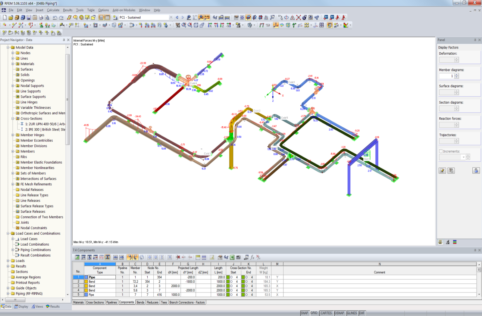 Modell eines Rohrleitungssystems inklusive Unterstützungskonstruktion in RFEM