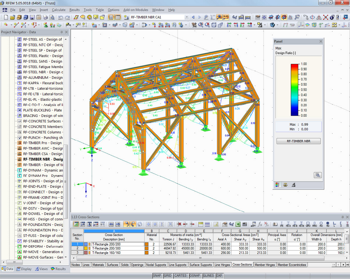 3D-Rendering mit Ausnutzungsgrad in RFEM