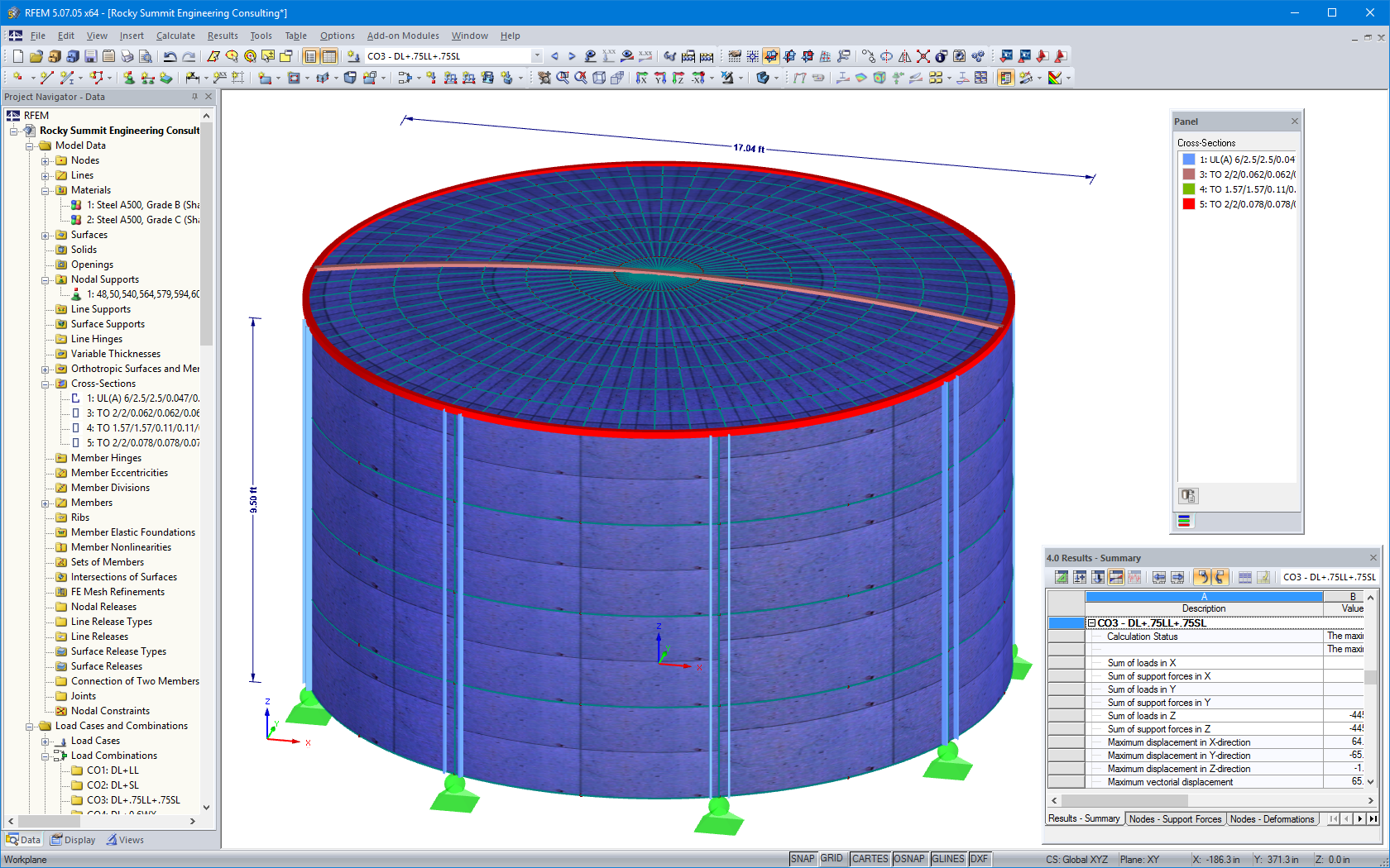 Modello 3D del serbatoio dell'acqua in RFEM