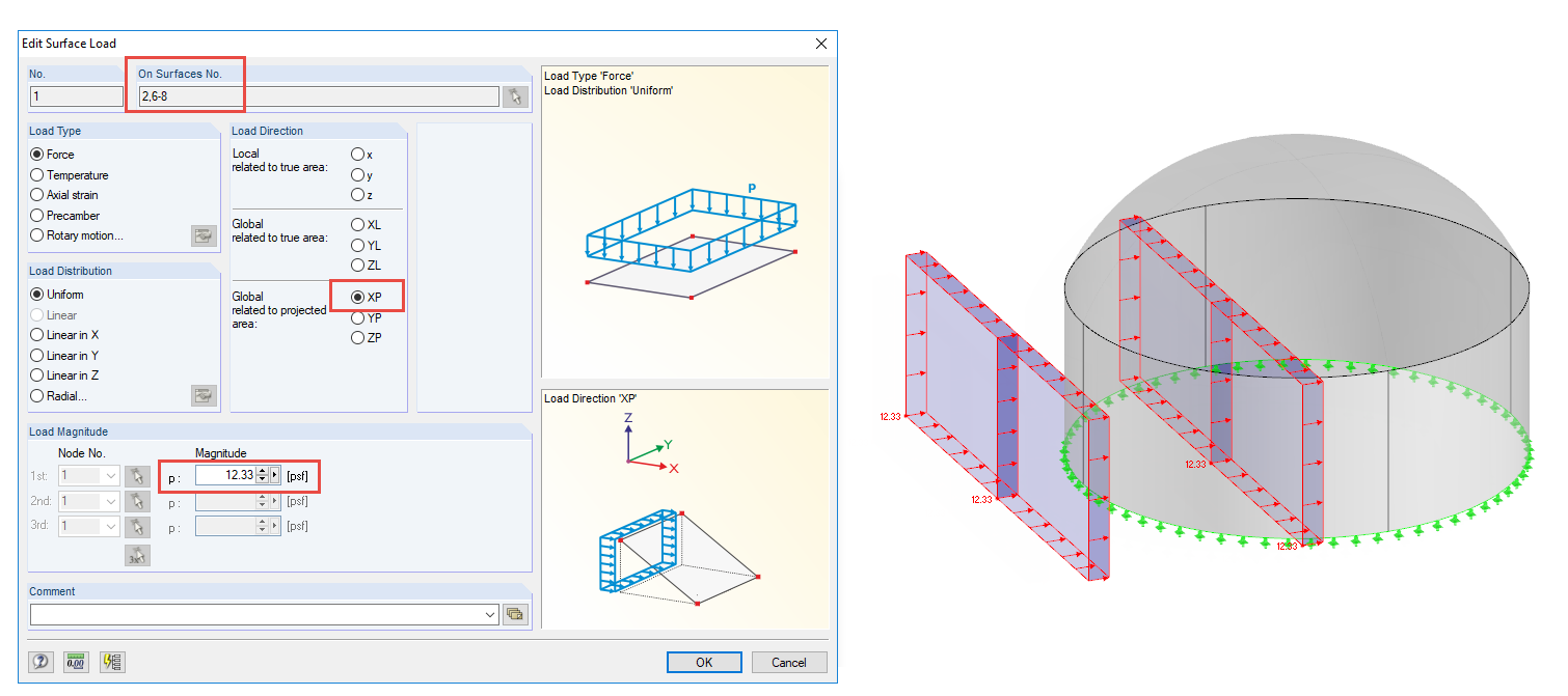 Dialog Box for Surface Load in Project Direction