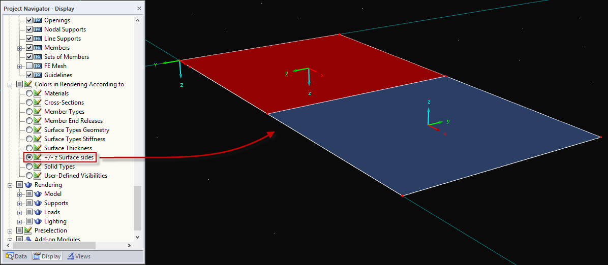 Colorazione della superficie nel rendering in direzione Z.