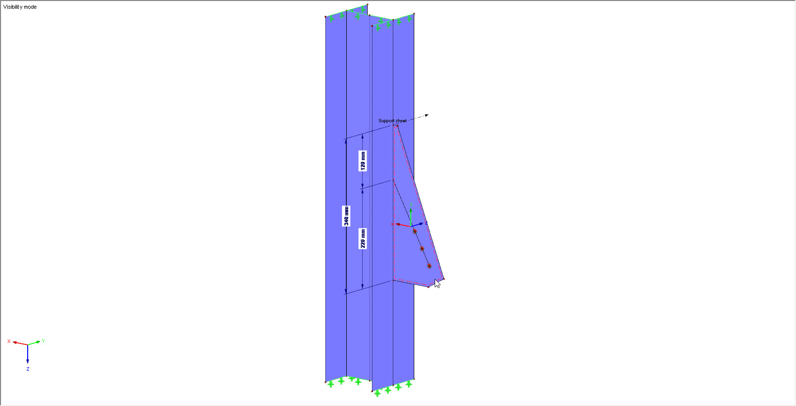 System mit lokalem Achsensystem des Knotenbleches