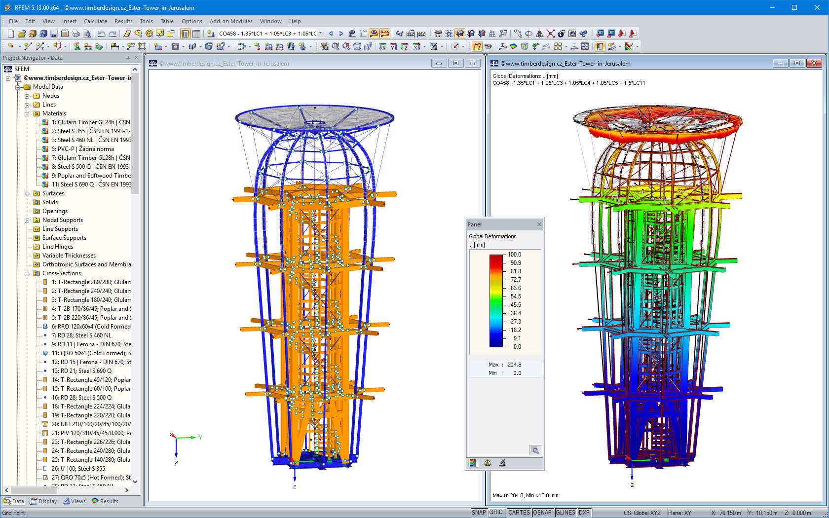 Modello della struttura a torre in estere nel programma RFEM