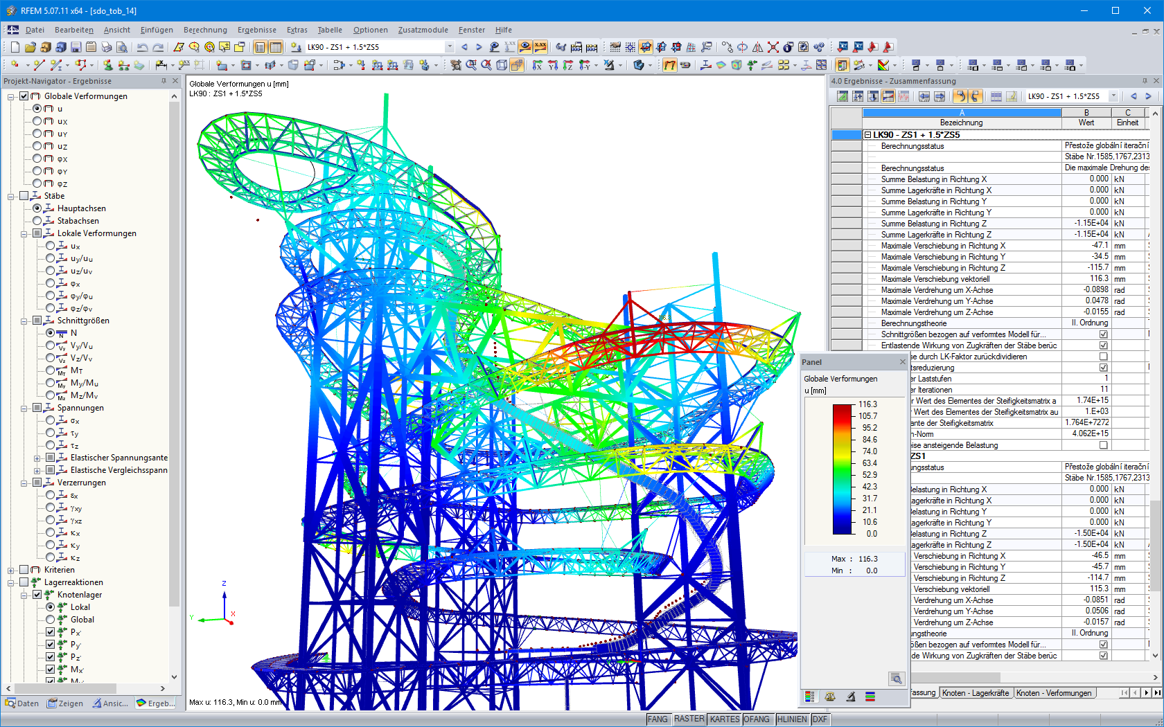 Deformationen der Gesamtstruktur am RFEM-Modell