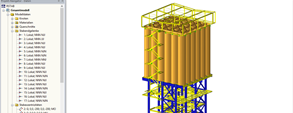 Modello 3D della struttura di supporto dell'impianto di miscelazione a secco in RSTAB (© www.dw-ingenieure.de)