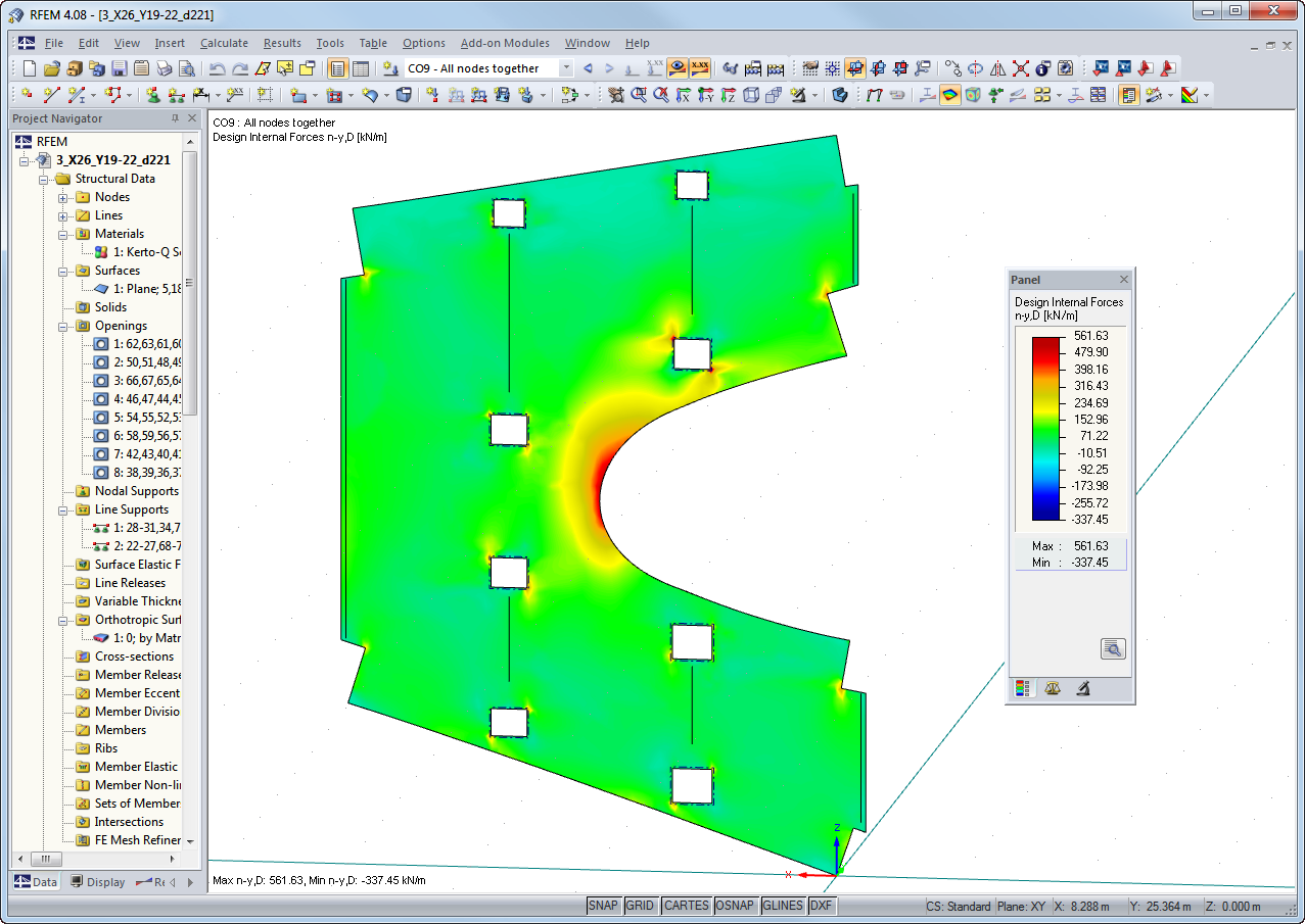 Bemessung einer Scheibe ca. 4 m x 6 m in RFEM (© Finnforest)