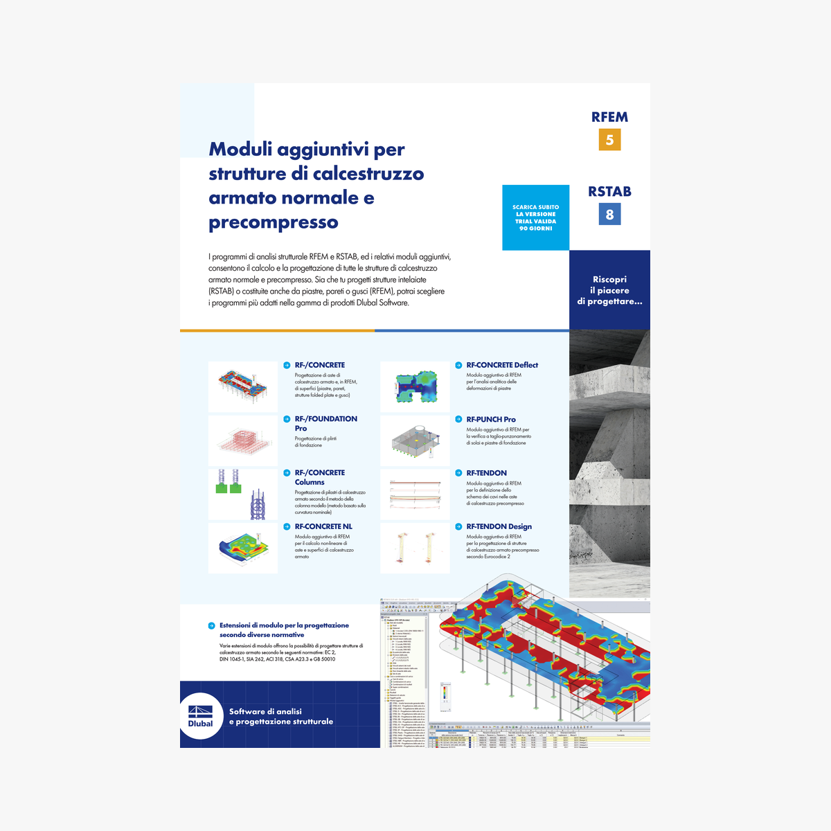 Dlubal | Opuscoli | Moduli aggiuntivi per la progettazione di strutture in cemento armato e precompresso