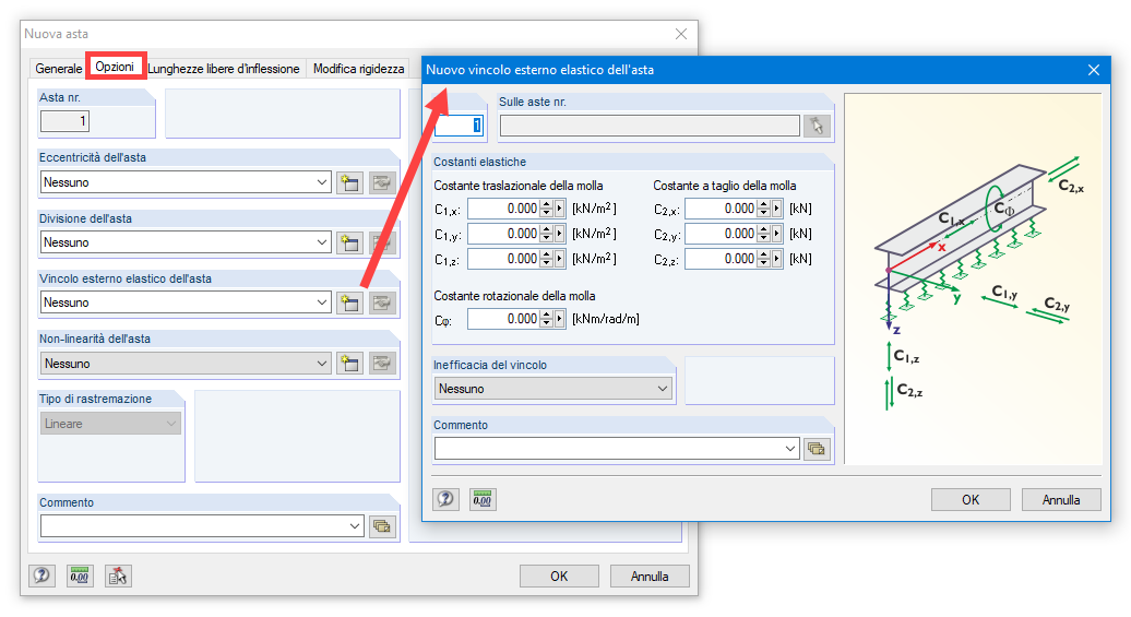 Generazione di un nuovo vincolo esterno elastico dell'asta