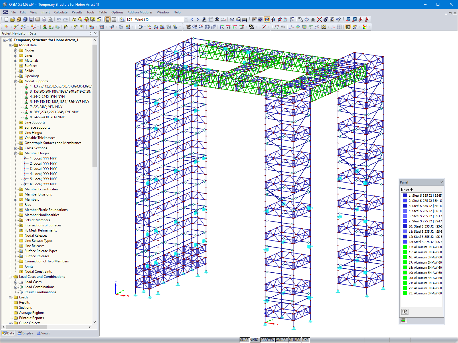 Modello 3D dell'impalcatura in RFEM (© PlusEight System AB)