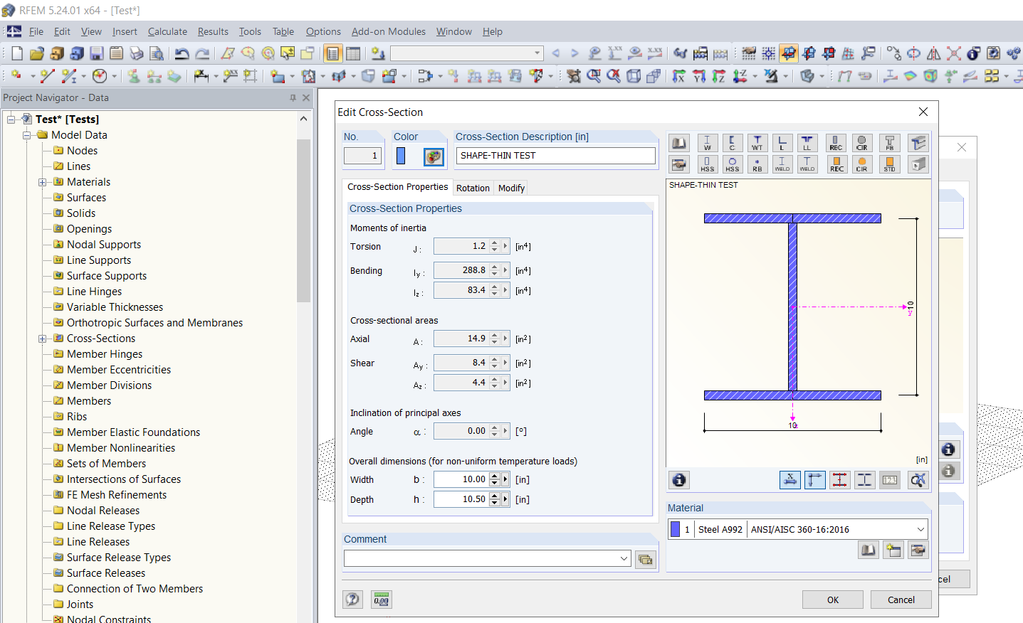 Sezione trasversale di SHAPE-THIN importata in RFEM/RSTAB