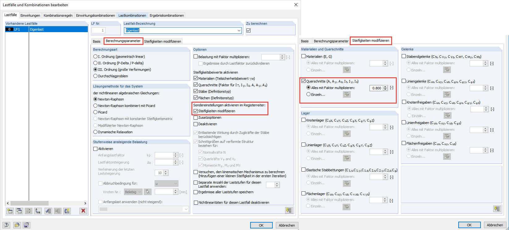 Dialog Berechnungsparameter