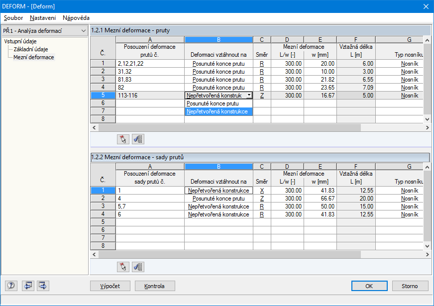 Definizione degli spostamenti generalizzati limite per aste e set di aste in RF-DEFORM