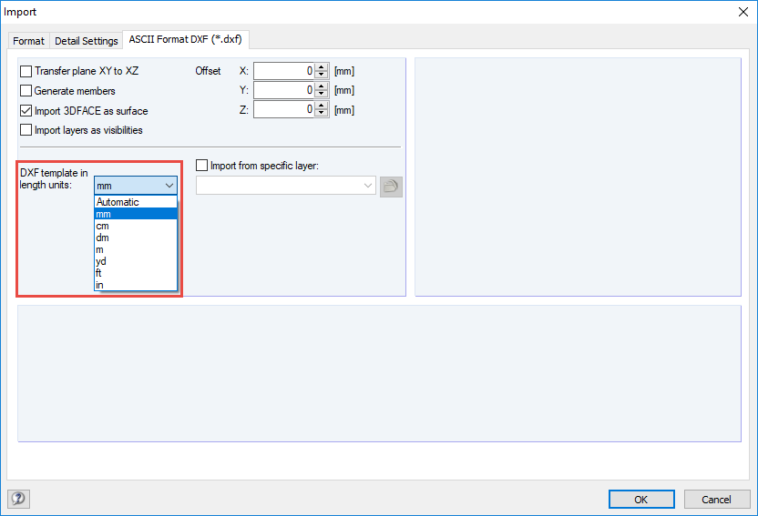 Scheda di dialogo Formato ASCII DXF (*.dxf)