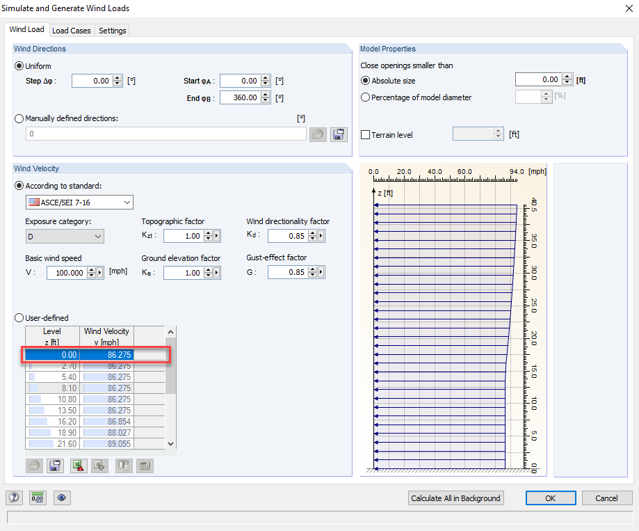 RWIND Simulation - Immagine del profilo della velocità del vento