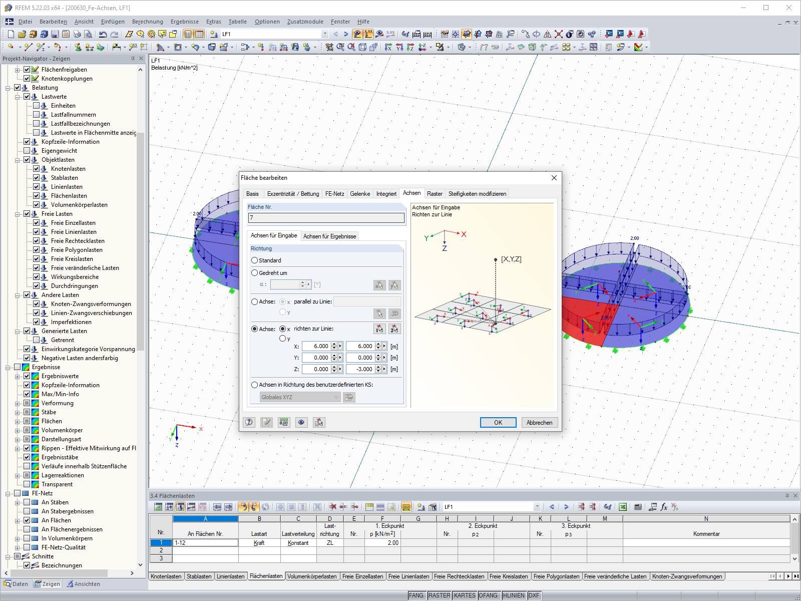 Modifica superficie - Scheda "Assi per input"