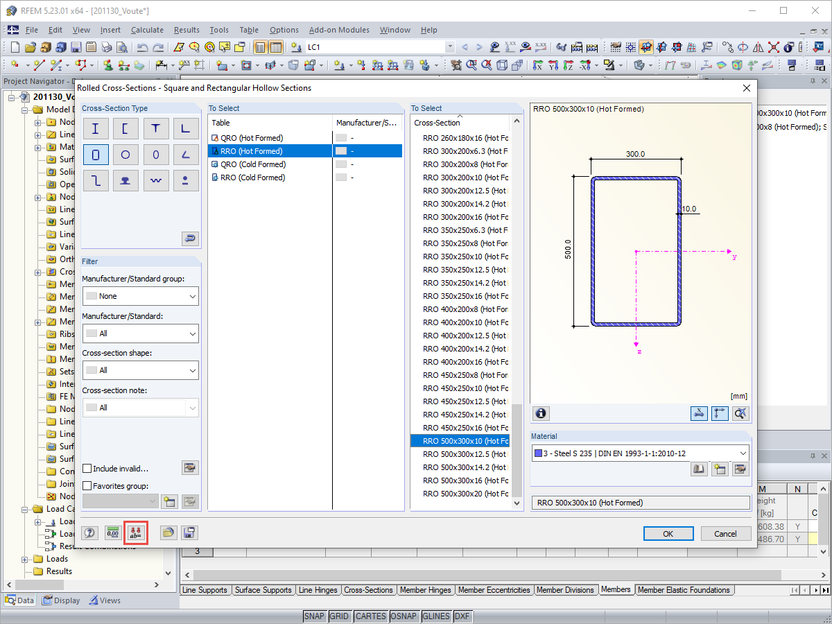 Sezione trasversale - Input parametrico