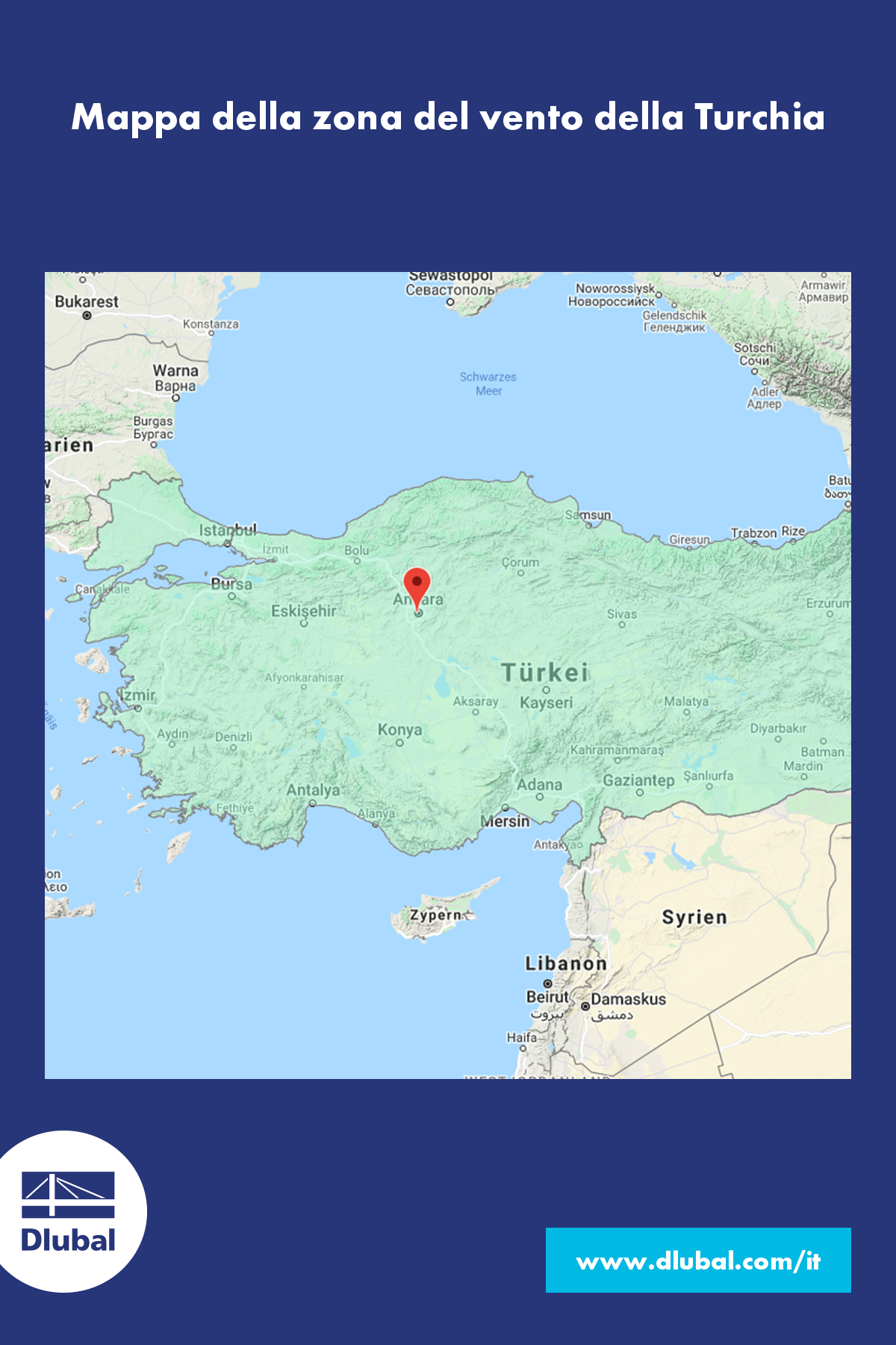 Mappa della zona del vento della Turchia