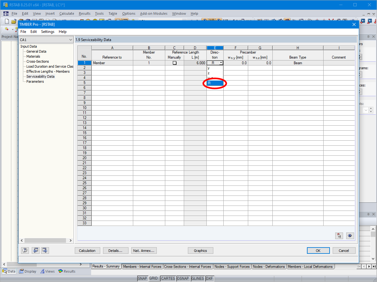 Relazione tra la deformazione e la risultante in RF-/TIMBER Pro