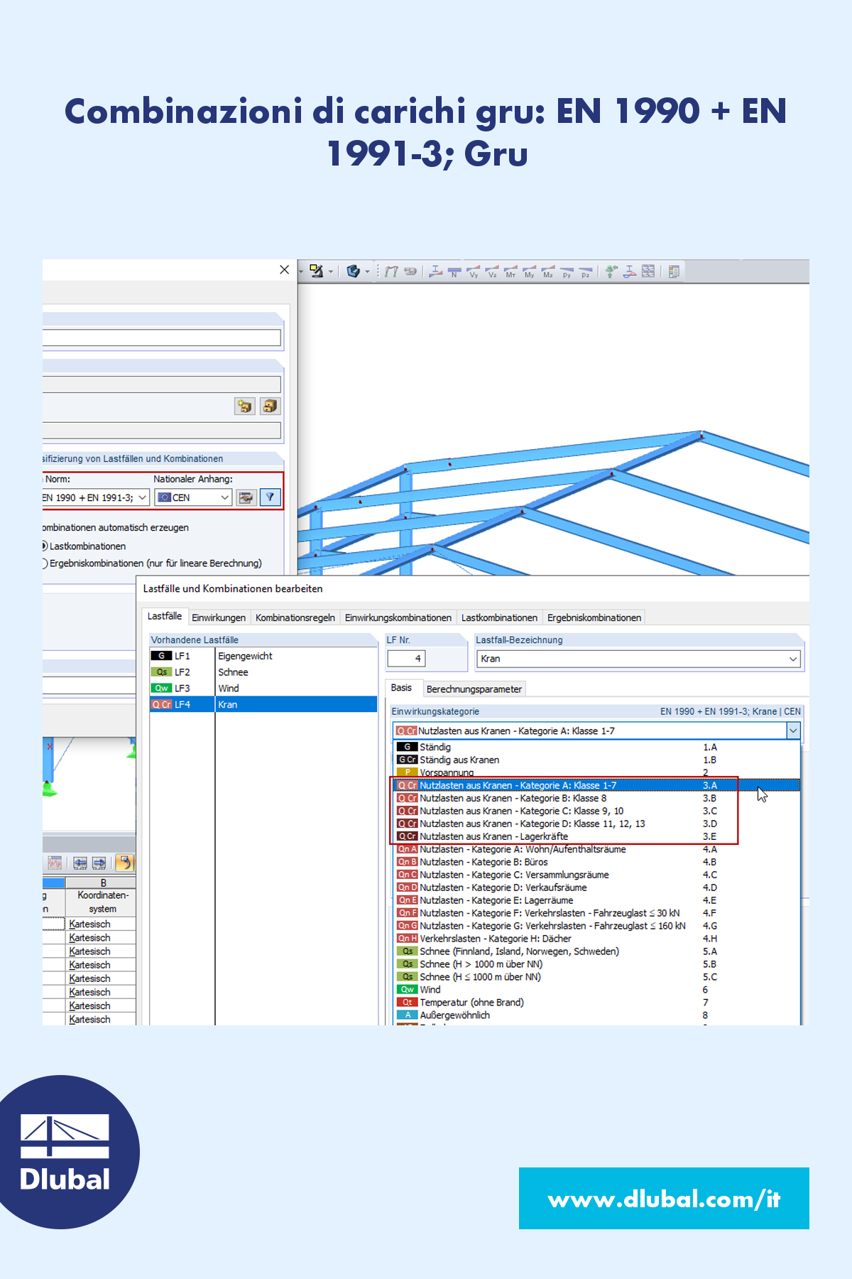 Combinazioni di carichi gru: EN 1990 + EN 1991-3; Gru