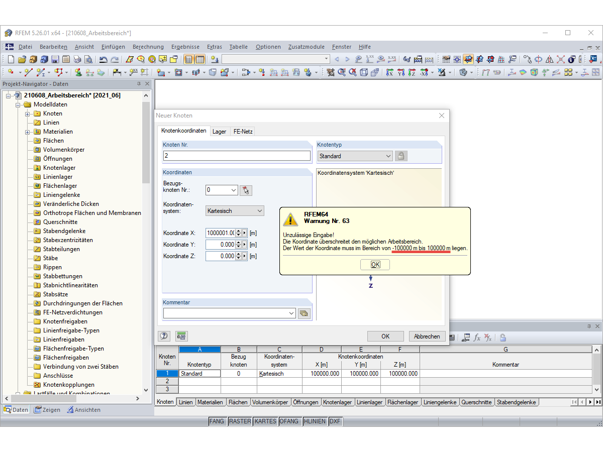 FAQ 005022 | Qual è la dimensione dell'area di lavoro in RFEM?