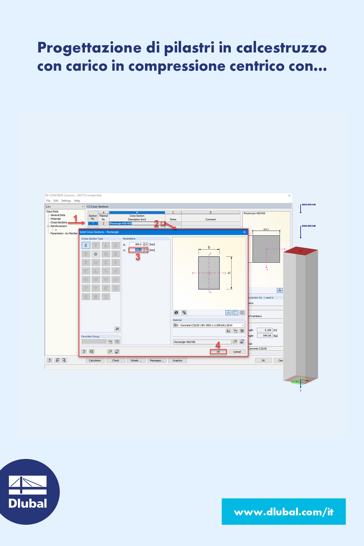 Progettazione di pilastri in calcestruzzo sotto compressione assiale con RF-CONCRETE Columns