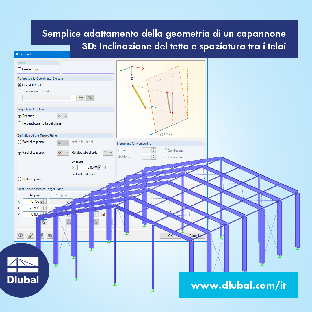 Semplice adattamento della geometria di un capannone 3D: Inclinazione del tetto e spaziatura tra i telai