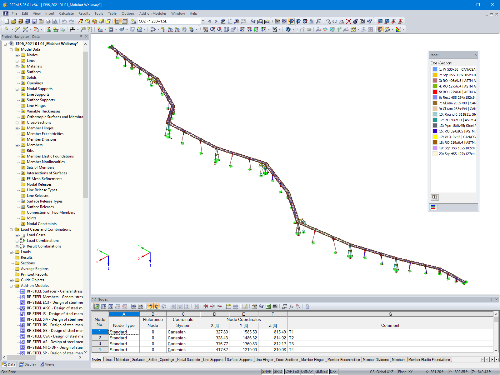 Malahat SkyWalk Walkway, modello 3D RFEM (© Aspect Structural Engineers)