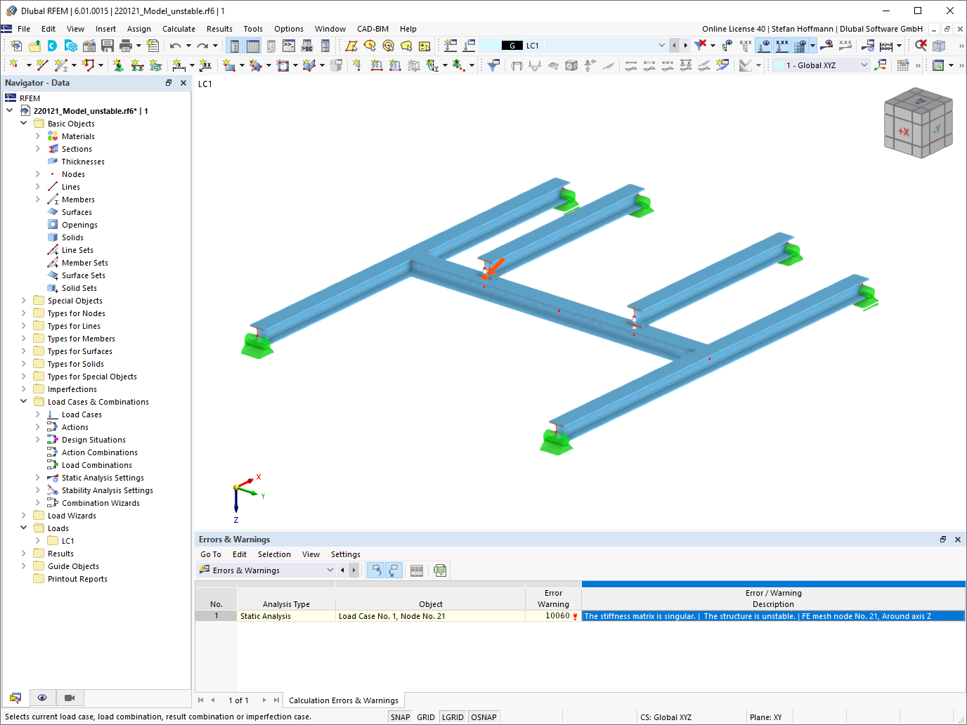 FAQ 005191 | Il mio modello in RFEM 6 è instabile. Come posso risolverlo?