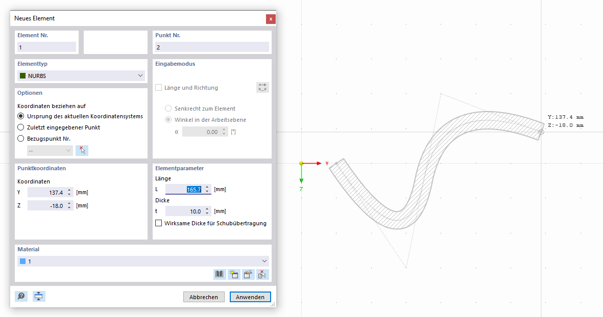 Imposta l'elemento NURBS graficamente