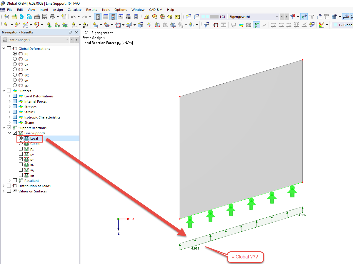 FAQ 005221 | Non ottengo alcuna reazione vincolare locale sui vincoli esterni delle linee in RFEM 6. Come devo procedere per ottenerli?