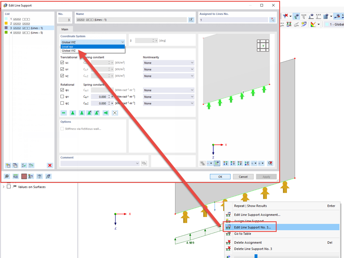 FAQ 005221 | Non ottengo alcuna reazione vincolare locale sui vincoli esterni delle linee in RFEM 6. Come devo procedere per ottenerli?