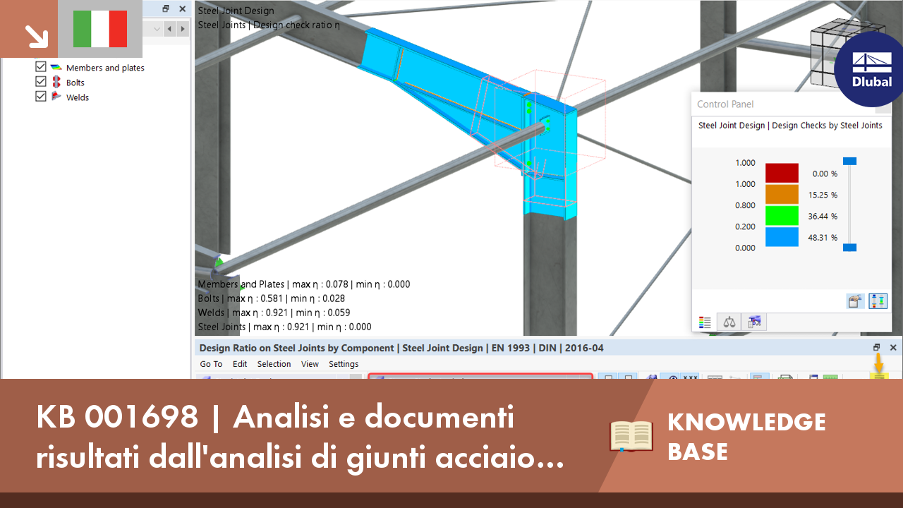 KB 001698 | Valutazione e documentazione dei risultati dell'analisi Giunti acciaio in RFEM 6