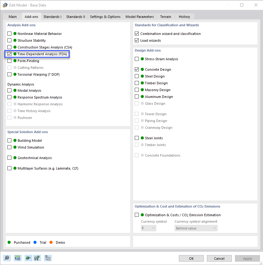 Add-on per l'analisi time-dependent (TDA)