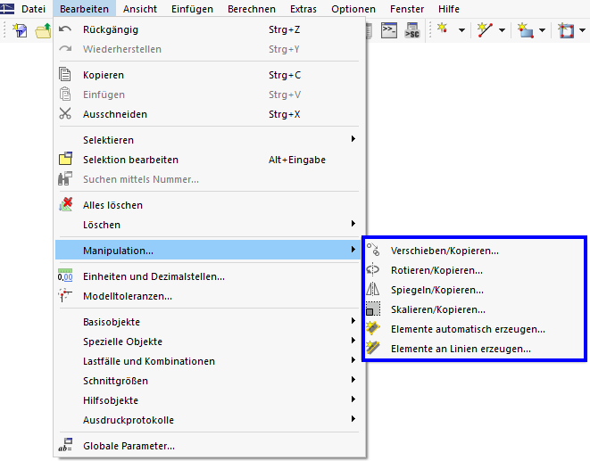 Strumenti di modellazione nel menu "Modifica".