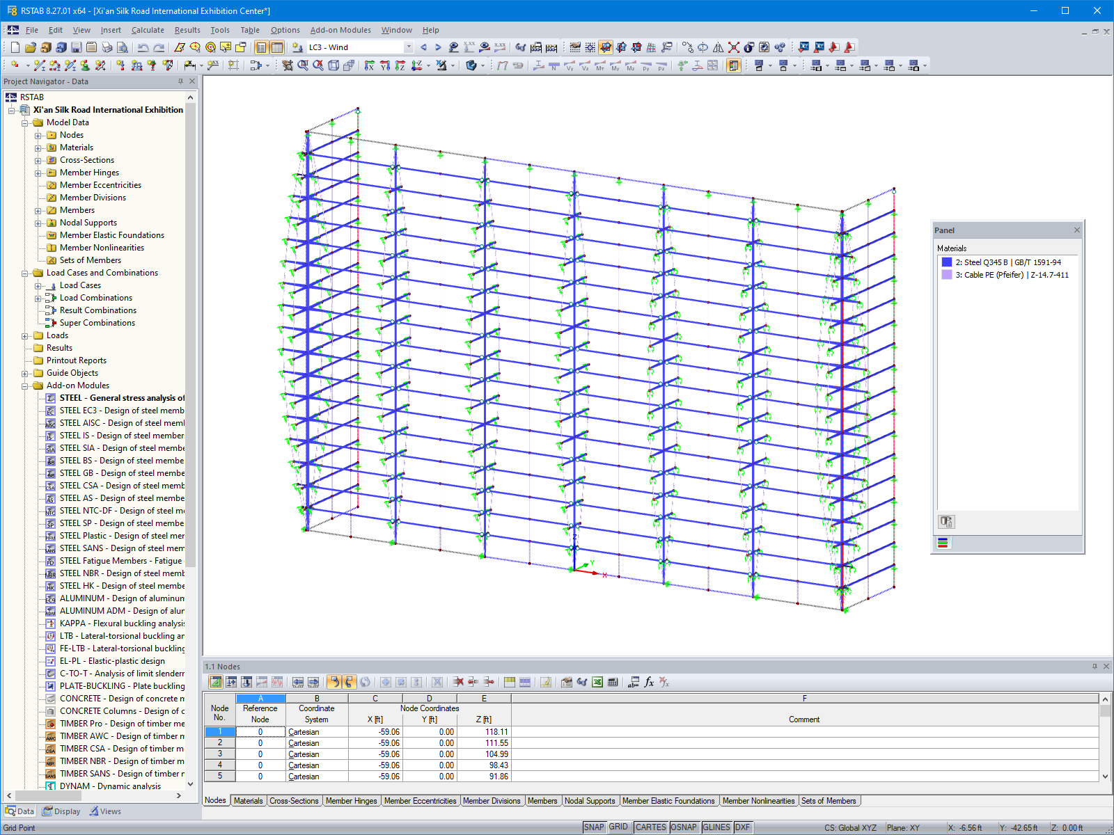 3D-Modell der Stahl-Glas-Fassade in RSTAB (© SuP Ingenieure GmbH)