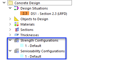 Configurazioni predefinite per la verifica resistenza e SLE