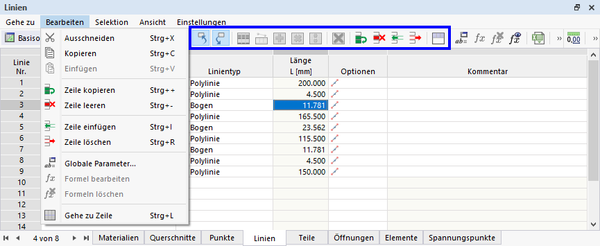 Menu e pulsanti nelle tabelle